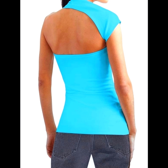 1  Shoulder Sexxy Turquoise Blue Top! - Picture 5 of 6
